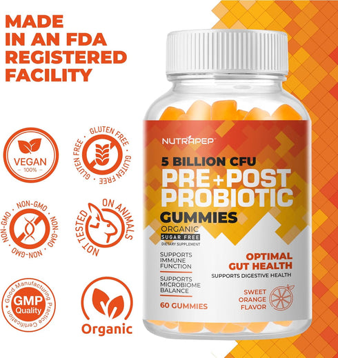 Prebiotic Probiotic & Postbiotic Gummies for Women Men & Kids Children - High Potency 5 Billion CFU - Sugar-Free & Gluten Free...