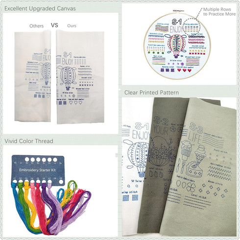 Ahapego Embroidery Kit for Beginners Adults, 3 Sets Hand Embroidery Kit DIY Crafts, Embroidery Stitch Practice Kits with Stamped Pattern, Easy to ...