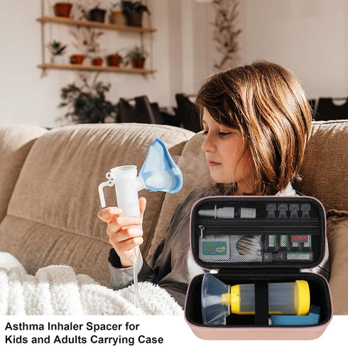 Carrying Case Compatible with Asthma Inhaler Spacer for Kids and Adults, Ventolin Masks Inhaler Spacer Holder, Asthma Travel Organize Bag, Rose Go...