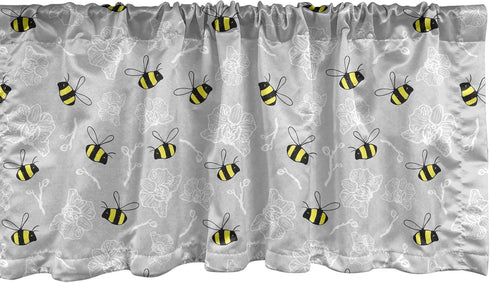 Ambesonne Entomology Window Valance, Print of Bumblebee Buzzing Around Orchids, Curtain Valance for Kitchen Bedroom Decor with Rod Pocket, 54" X 1...