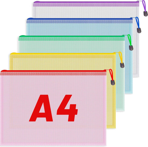 Koogel 5PCS Mesh Zipper Pouches, Zipper File Bags Poly Zip Envelopes Waterproof Puzzle Bags for A4 Paper Travel Office School Cosmetics...