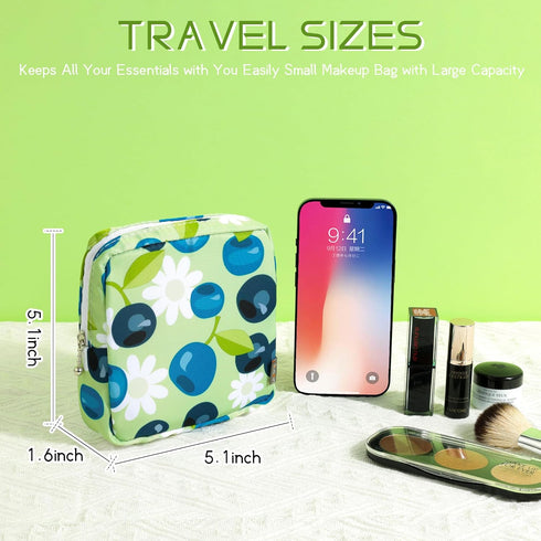 5.1" Small Makeup Bag for Purse, Nylon Mini Cosmetic Pouch Travel Make up Bags for Women Girls, Cute Preppy Toiletry Bag Coin Pouch Sanitary Napki...