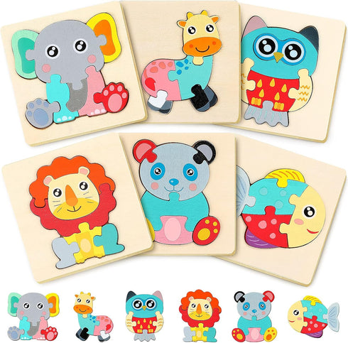 6 Pack Wooden Puzzles for Toddler 1-3 Years Old Wood Jigsaw Puzzles for Boys Montessori Games and Educational Toys for Kids Wooden Toddler Puzzles...