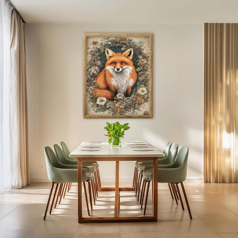 Posterizer 1 pcs- Red fox in a circular frame with flowers arround it-Art for Animal Lovers-Floral Botanical Art- Gift for Men Women Teens-Decor f...