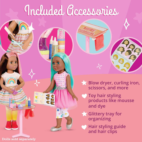 Glitter Girls – Hair Salon Set – Accessories for 14-inch Dolls – Blow Dryer, Mirror, & Hair Styling Tools – Pretend Hair Products – Toys for Kids ...