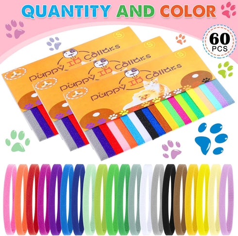 Frienda 60 Pieces Puppy Whelping Collars Newborn Pet Collars Double-Sided Adjustable ID Bands Puppy ID Bands Collars for Newborn Pet Dog Cat (L, X...