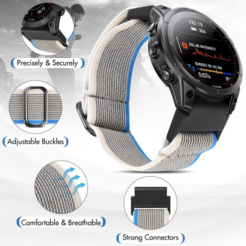 2 Pack 22mm Band Stretchy Nylon Compatible with Garmin Fenix 7/7 Pro/6/6 Pro/5/5 Plus/Instinct/Instinct 2 Solar/Forerunner 965/955/945/935/745/App...