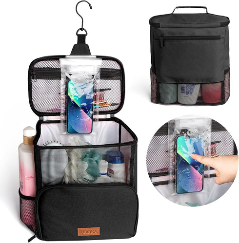 Shower Bag with Phone Pocket Holder, Extra Large Portable Hanging Mesh Shower Bathroom Tote Caddy for College Dorm, Travel, Gym, Camping, Quick Dr...