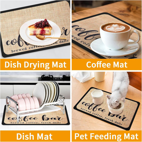 Coffee Mat Coffee Bar Mat Hide Stain Absorbent Drying Mat with Waterproof Rubber Backing Fit Under Coffee Maker Coffee Machine Coffee Pot...