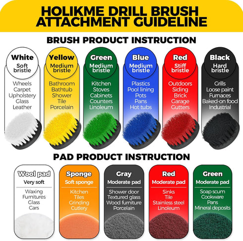 Holikme 11 Piece Drill Brush Attachment Set Scouring Pads Power Scrubber Brush Scrub Pads for Bathroom Surfaces, Floor, Tub, Shower, Grout, Tile, ...