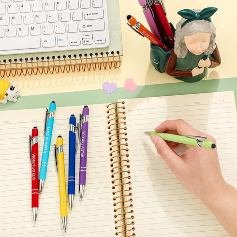 Office Pens Funny Pens Inspirational Quotes Ballpoint Pen Metal Motivational Macaron Touch Stylus Pens for Office gifts, Black Ink (10 Pieces)......