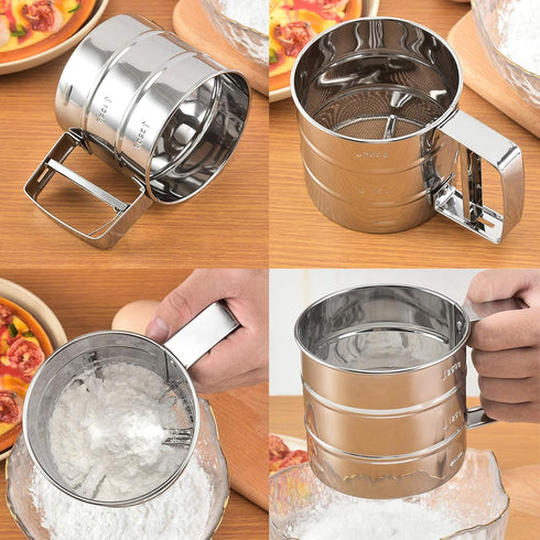 Flour sieve stainless steel material manufacturing,Coffee Sieve Cup,Semi Automatic 2 Cup Sifter for Baking | Fine Mesh Pastry Sieve Cup....