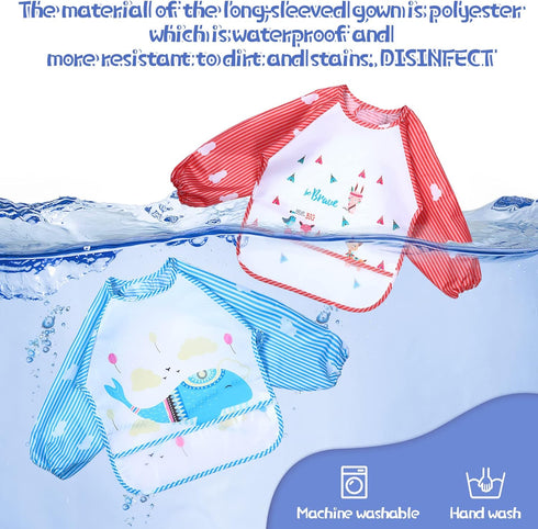 Zhanmai 8 Pack Baby Waterproof Sleeved Bib Infant Art Smock Apron Baby Bibs for Eating Long Sleeve Bibs for Babies Animal Pattern Toddler Bib with...