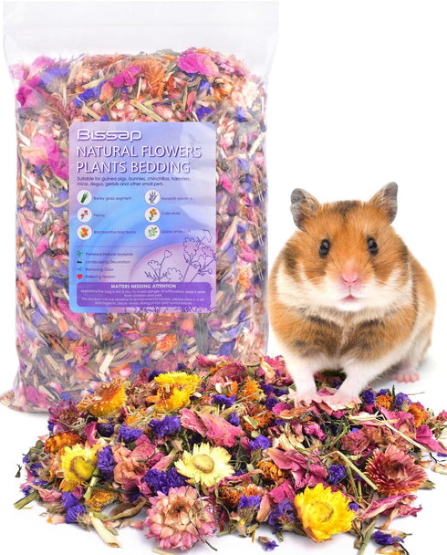 Bissap Natural Flower & Herb Hamster Bedding 300g/10.5oz, Small Animal Flower Habitat Decor for Syrian Dwarf Hamster Gerbil Chinchilla Mice Degu a...