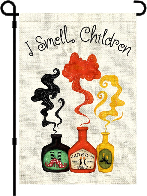 Halloween Garden Flag,12x18 Inch Halloween I Smell Children Farmhouse Flag Burlap Vertical Double Sided Halloween Sisters Witches Flags Seasonal H...