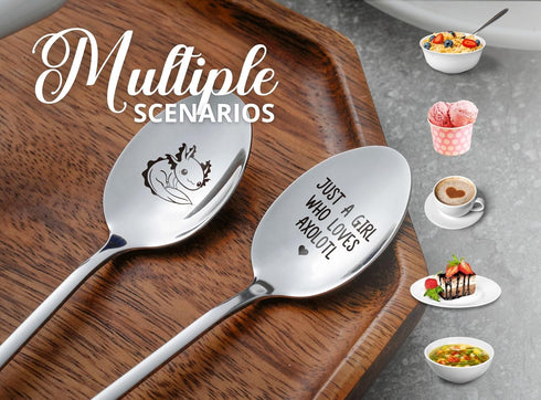 INNObeta Axolotl Gifts for Girls, 2 Pcs Engraved Ice Cream Spoons, Stainless Steel Coffee Spoon, Just a Girl Who Loves Axolotl...