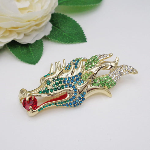 Navachi 18k Gold Plated Clear Crystal Dragon Head Brooch Pin...