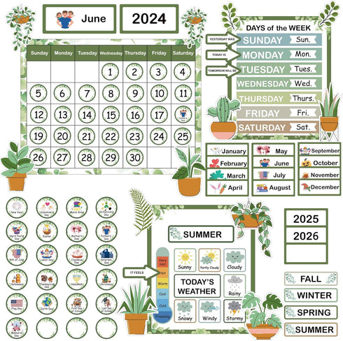 Classroom Calendar Bulletin Board Set, Greenery Calendar for Classroom Decorations Preschool Wall Calendar Bulletin Board for Teacher Must Have...