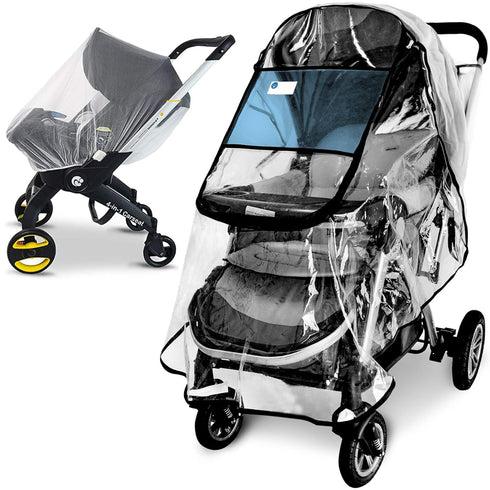 Stroller Rain Cover and Baby Stroller Mosquito Net(2-Piece Set),Universal Stroller Accessory,Waterproof, Windproof Protection,Protect from Dust Sn...