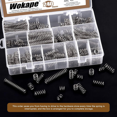 240Pcs 15 Sizes Compression Springs Assortment Kit, Mini Stainless Steel Extension Springs for Shop and Home Repairs, 0.39" to 1.97" Length, 0.16"...