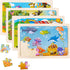 Wooden Puzzles for Toddlers Kids - 4 Packs 24PCS Animal Themed Wood Puzzle, Ocean Under The Sea Treasure Zoo Farm Preschool Educational Learning T...