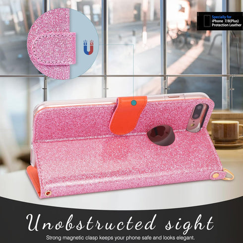 FYY for iPhone 8 Plus Case/iPhone 7 Plus Case, PU Leather Flip Wallet Phone Case with Card Holder Wrist Strap Kickstand Protective Cover for iPhon...