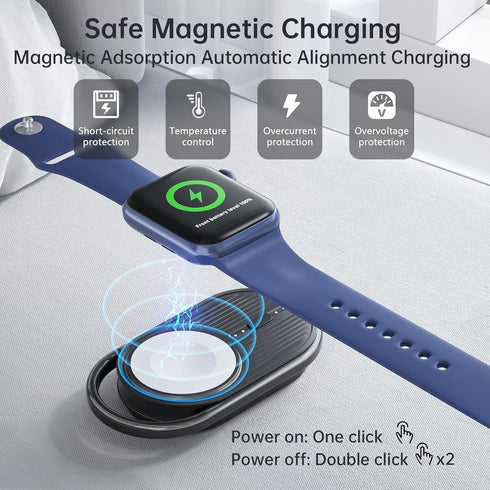 Portbale Charger for Apple Watch -YoFew Wireless Magnetic iWatch Charger 1200mAh Power Bank Travel Keychain Accessories for Apple Watch Series 9/8...