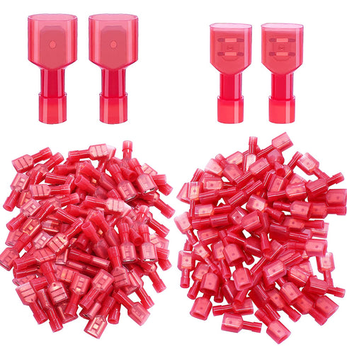 Twidec/100PCS Nylon Spade Connectors Kit 22-18 Gauge Quick Disconnect Fully Insulated Male and Female Wire Spade Terminal Assortment Kit Red N-025...