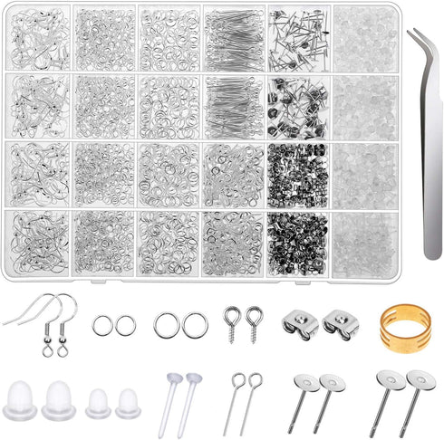 Hypoallergenic Earring Making Kit, Thrilez 3080Pcs Earring Supplies Kit includes Earring Hooks, Earring Backs, Jump Rings, Eye Pins, Earring Posts...