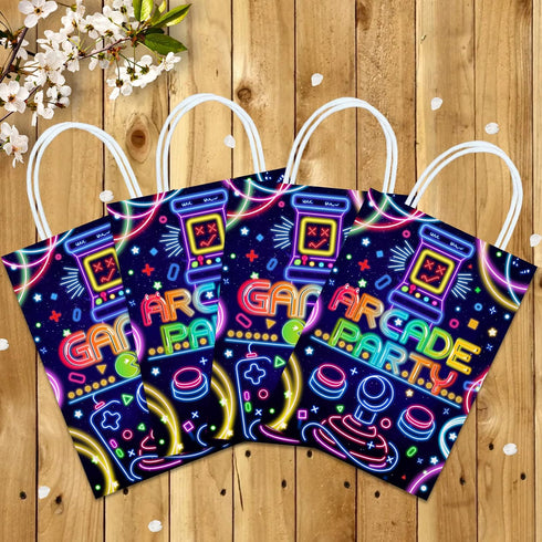 16 Pieces Game on Goodie Bags for Gamer Birthday Party Supplies,Arcade Gaming Gift Snacks Treat Candy Party Favors Bags with Handles for Kids Adul...