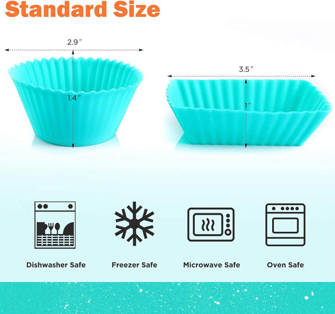IPOW 24 Pack Silicone Cupcake Baking Cups Reusable Food-Grade BPA Free Non-Stick Muffin Liners Molds Sets, 2 Shapes Round Rectangle...
