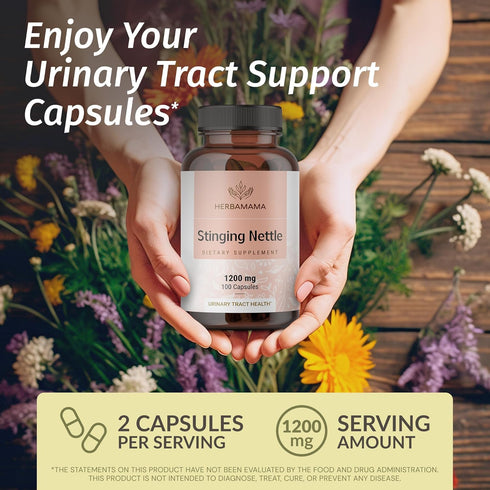 HERBAMAMA Stinging Nettle Capsules - 1200mg Stinging Nettle Root Extract for Urinary Tract Support - Vegan, Non-GMO Urtica Dioica Supplement, 100 ...