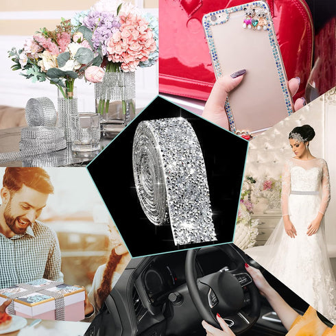 4 Rolls 8.8 Yards Crystal Rhinestone Diamond Ribbon DIY Self Adhesive Bling Rhinestone Ribbon for Arts Crafts Wedding Cakes Birthday Decorations (...