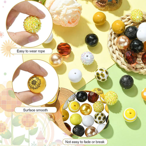 Stiesy 50 Pcs Sunflower Theme Chunky Bubblegum Beads Gumball Rhinestone Jumbo Plastic Beads Extender Chains Beading Wire for Crafts Jewelry Making...