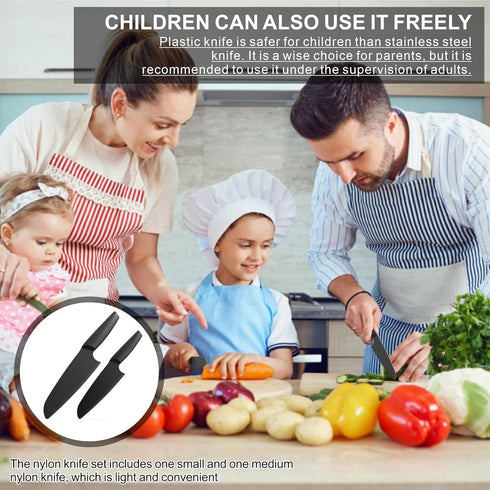 AILUROPODA Nylon Knife, 2-Piece Plastic Kitchen Knife for real cooking and Cutting Pizza, Cakes, Bread, Fruits, Veggies Durable Nylon Kitchen Knif...