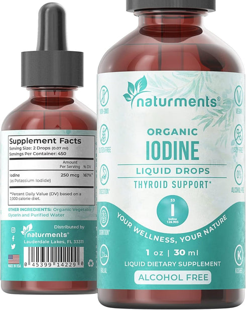 Naturments Iodine Drops Organic Liquid Supplement | Potassium Iodide | Non-GMO, Vegan, Alcohol-Free (1 Year Supply) 1 Fl Oz- 30mL...