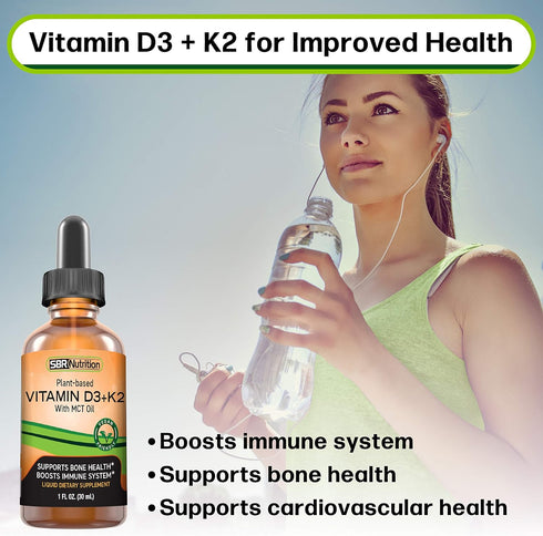 Vegan Vitamin D3 + K2 (MK-7) Liquid Drops with MCT Oil, Peppermint Flavor, Helps Support Strong Bones and Healthy Heart...