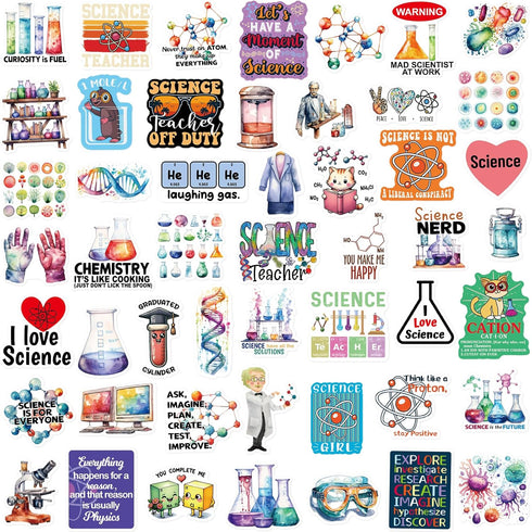 100 Pcs Natural Science Stickers Physics Chemistry Biology Experiment Vinyl Waterproof Stickers Student Laboratory Decals for Laptop Water Bottle ...