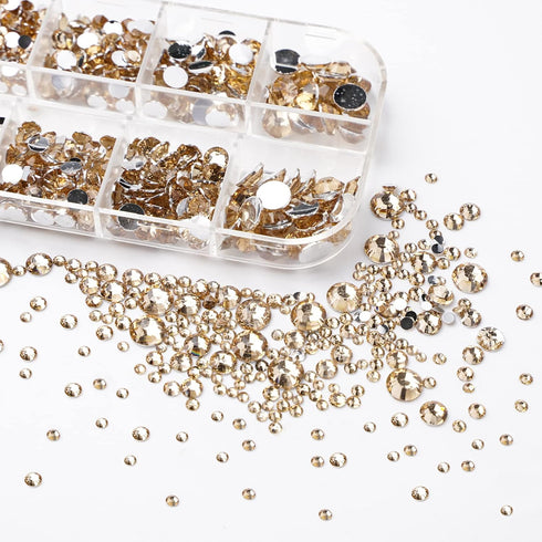 Canvalite 1500PCS Champagne Rhinestones Flat Back Gems, Nail Rhinestones Nail Art Gems with Pick Up Tweezers and Rhinestone Picker Dotting Pen, Na...