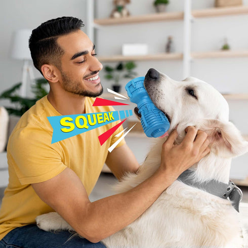 PrimePets Dog Chew Toy, Squeaky Dog Toy for Large Medium Dogs, Blue Rubber Enrichment Toy for Interactive Play, Teeth Cleaning, Milk Flavored Dent...