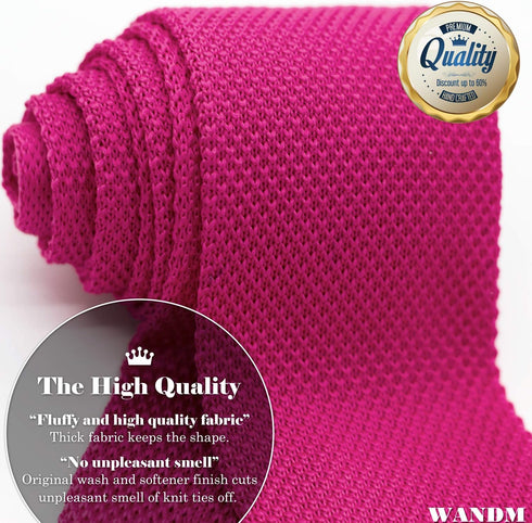 Men's Pointed Knit Tie Necktie Width 2.75 inches Washable Solid Color Shoking Hot Neon Pink...