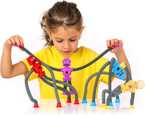 nutty toys Sensory Robot Toys 4pk - Top Pop Tubes Fidget Toy 2024 for ADHD Autism Ages 3 4 5 6 7 8 9 10, Best Kids Travel Toy Gifts Idea, Unique C...