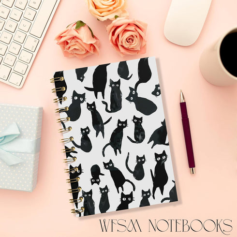 Cat Notebook - Cat Journal, Cat Gift Journal, Cat Office Supplies Spiral Notebook, Black Cat Spiral Notebook, 5.5x8.3 Inches...