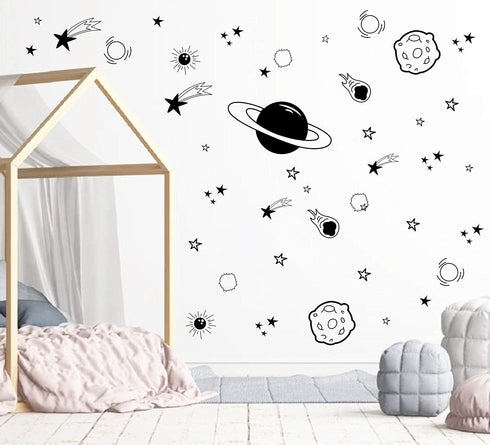 Planet Wall Decal, Boys Room Decor, Outer Space Wall Decals, Star Wall Stickers, Vinyl Wall Decals for Children Baby Kids Boys Bedroom, Nursery De...