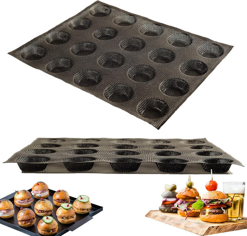 Mesh Silicone Hamburger Bun Mould, 20-Cavity Mini Hamburger Mould Silicone for Gluten-Free Hamburger Buns with Pinholes for Better Air Circulation...