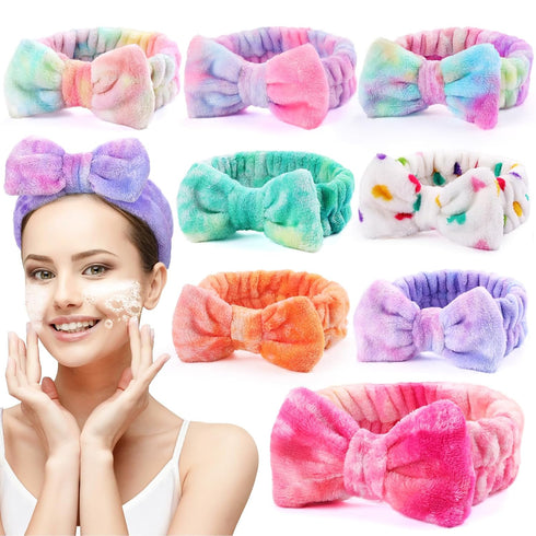 8 Pack Spa Headband for Women Headband for Washing Face Soft Coral Fleece Skincare Headband Makeup Headband Bow Hair Bands Head Wraps for Facial F...
