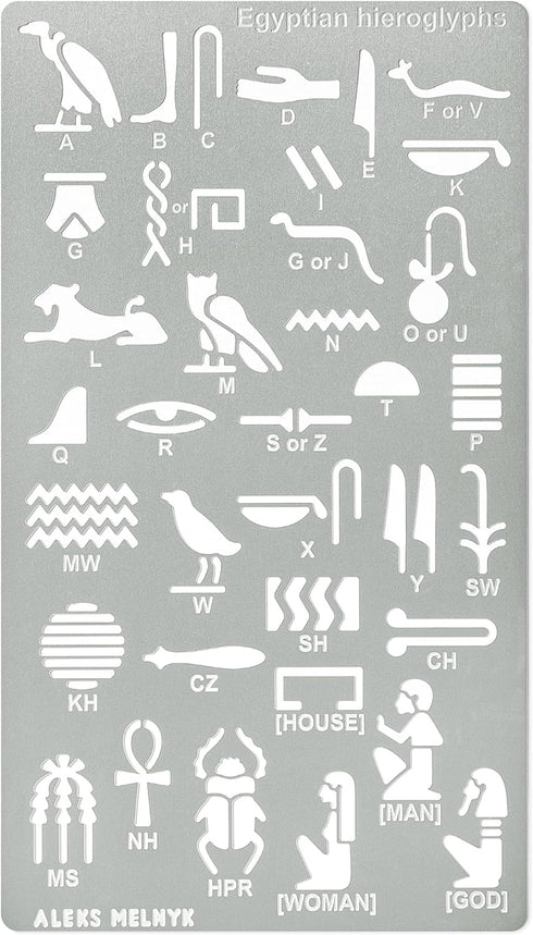 Aleks Melnyk No.456 Metal Stencil, Egyptian Hieroglyphs, Ancient Egyptian Glyphs Alphabet, Letter Tracers, Template for Wood Burning, Magic Runes,...