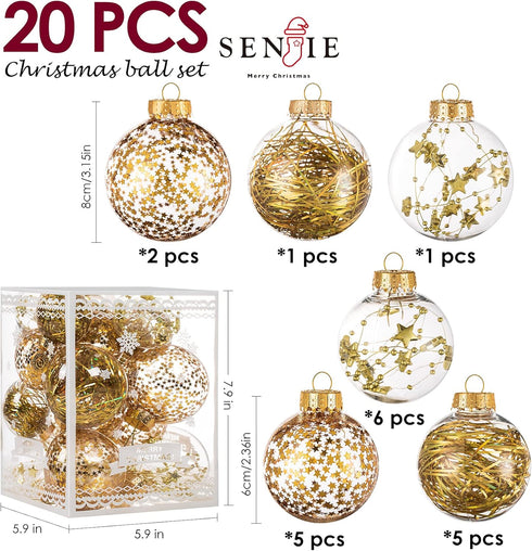 Christmas Ornaments Ball Set-Shatterproof Clear Plastic Decorative Baubles for Xmas Tree House Holiday Wedding Party Decoration,20pcs Gold...