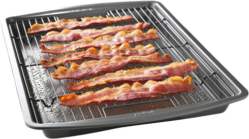GoodCook 15” x 10.5” Nonstick Carbon Steel Baking Pan & Raised Wire Rack – Pizza Crisper, Crispy Bacon, Multipurpose Cooking Sheet Pan, Cooling Ra...