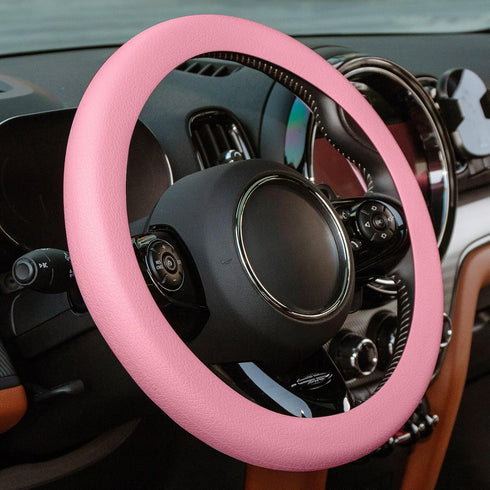 Spurtar Pink Steering Wheel Cover Women Girls, Soft Pink Car Accessories Ultra Thin Silicone Texture Cute Steering Wheel Covers, Fit Diamenter 15"...
